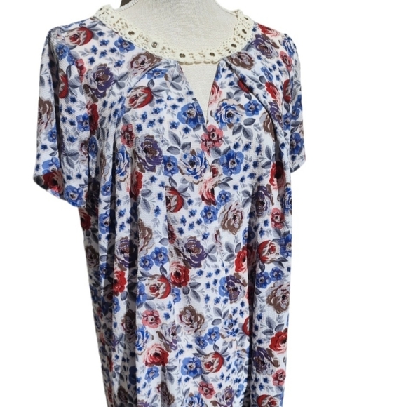 Umgee Mini Shift Dress Tunic Small Keyhole Neckline Floral Boho Festival - Picture 1 of 6